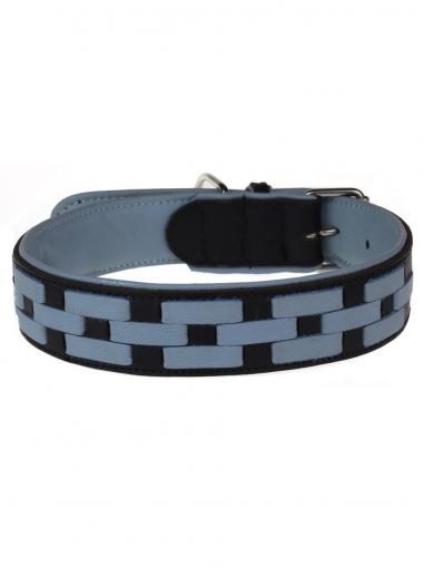 animALL Obojek kožený s motivem černý/modrý 50 cm/30 mm