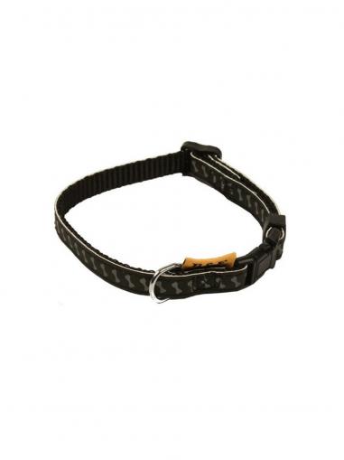 BafPet Obojek popruh reflexní KOSTIČKY černý 20-35 cm/10 mm