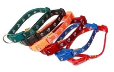 BafPet Obojek popruh TLAPKY bordó 38-60 cm/20 mm