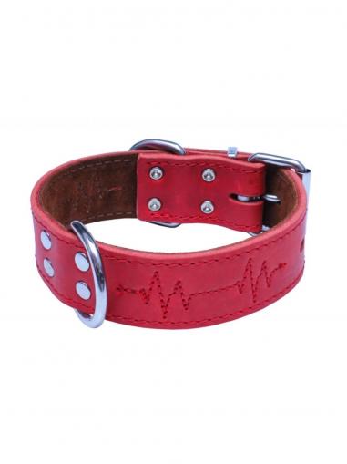 BafPet Obojek z maštěné kůže EKG červený 75 cm/40 mm