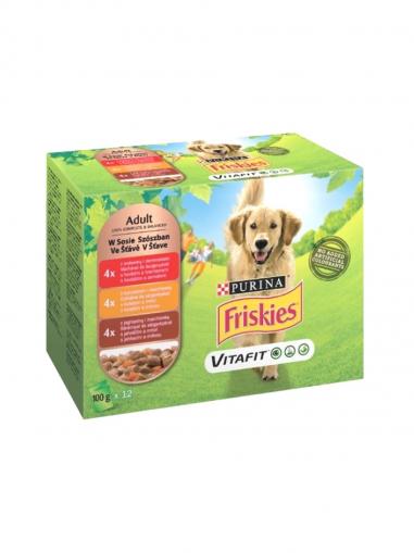 Friskies multipack pes Adult hovězí, kuřecí a jehněčí ve šťávě 12x85 g