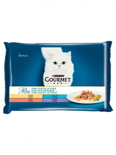 Gourmet Perle Multipack mini filetky ve šťávě krůta, tuňák, kachna, jehně 4x85 g