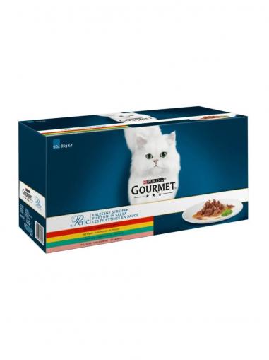 Gourmet Perle Multipack mini filetky ve šťávě hovězí, kuře, králík, losos 60x85 g