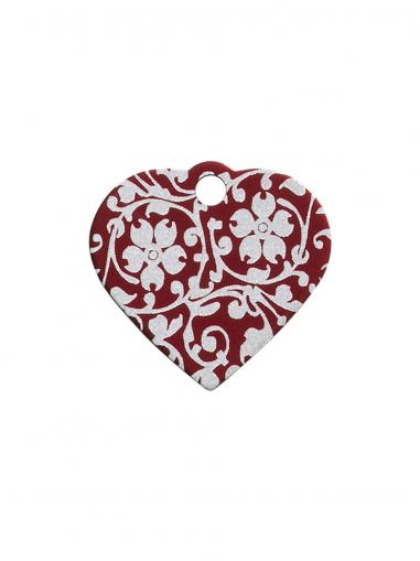 Psí známka Srdce velké červené - Kytičkový ornament 37x29 mm